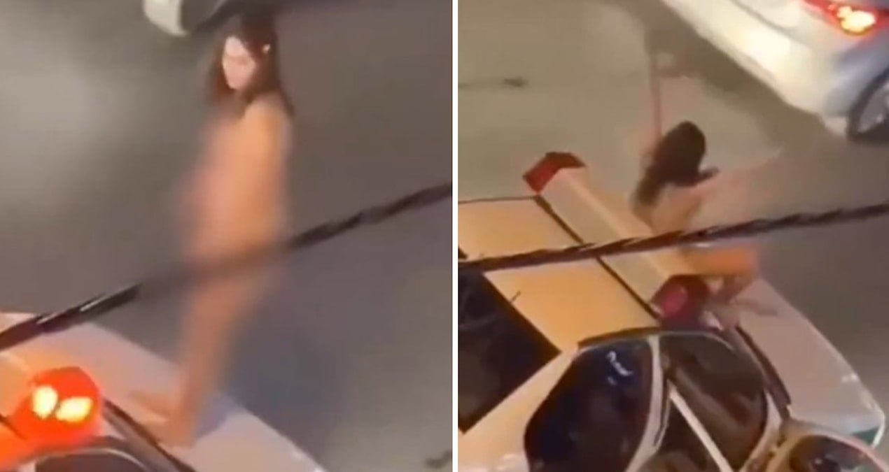 Polisin gözü önünde tüm kıyafetlerini çıkardı: Arabanın üzerine çıkıp zafer işareti yaptı